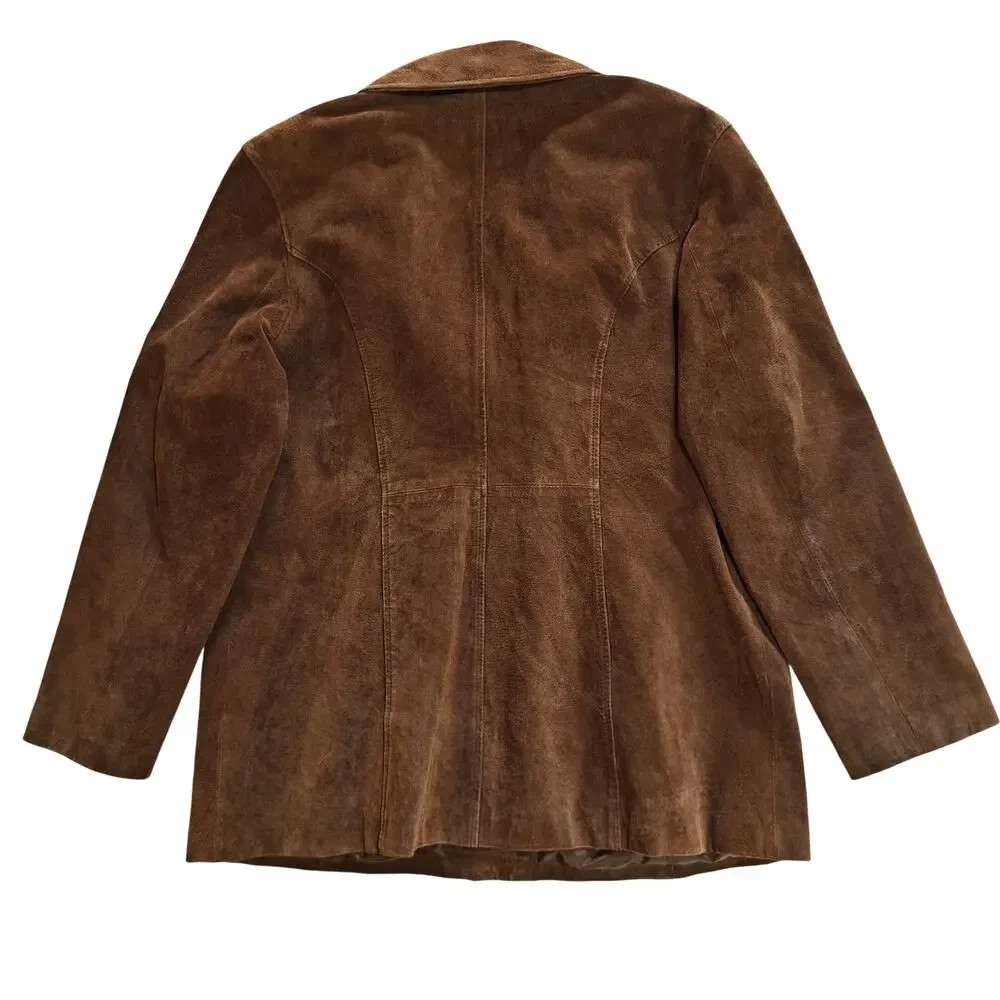 Wilsons Leather Brown Suede Blazer Jacket XL Button Front Coat - Picture 2 of 4
